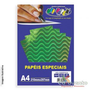 PAPEL HOLOGRÁFICO VERDE COM ONDA A4 120G 10 FOLHAS - OFF PAPER