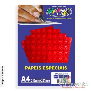 PAPEL HOLOGRÁFICO VERMELHO COM CORAÇÃO A4 120G 10 FOLHAS - OFF PAPER