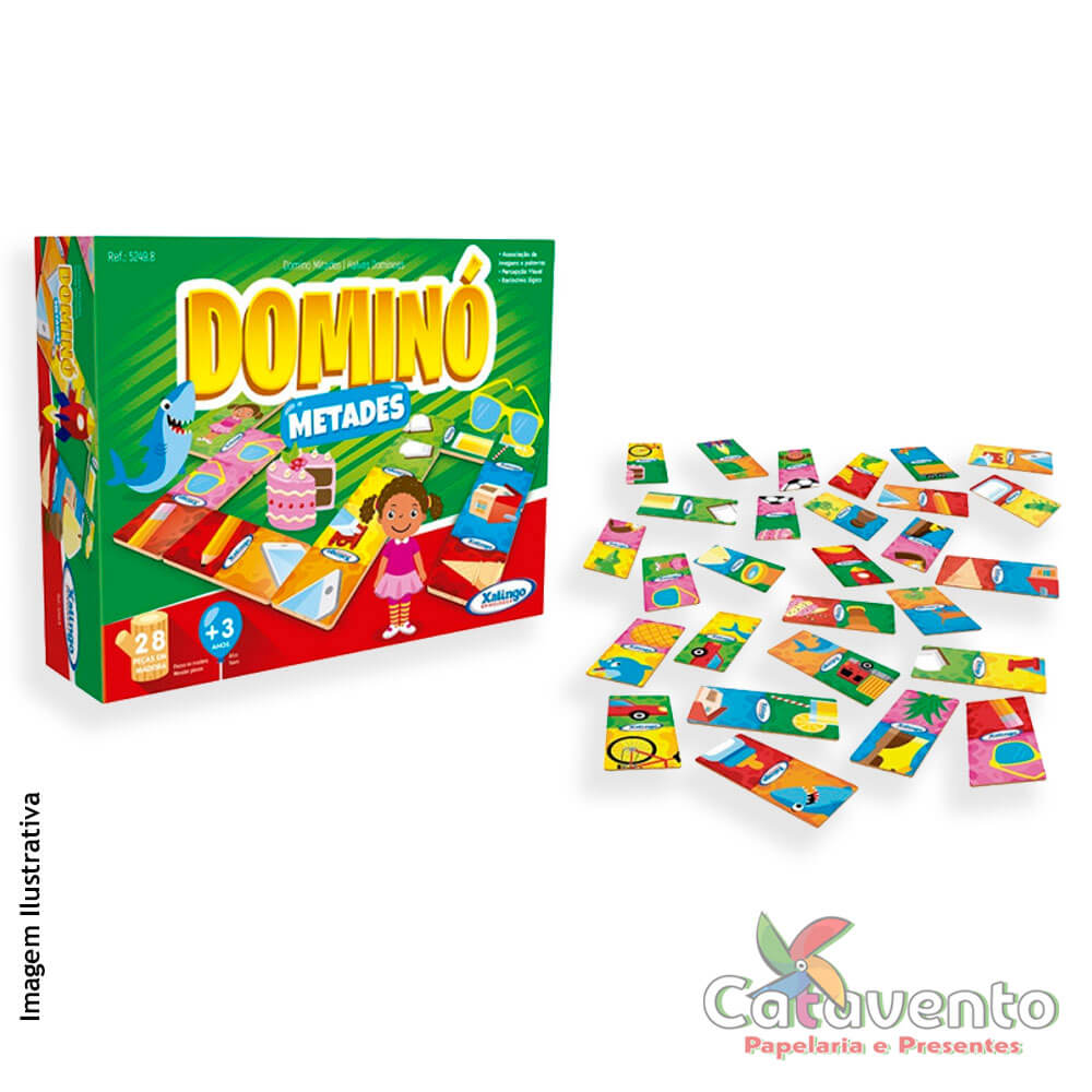 Jogo Domino Pingos Coloridos 28 Peças Estojo Madeira Xalingo