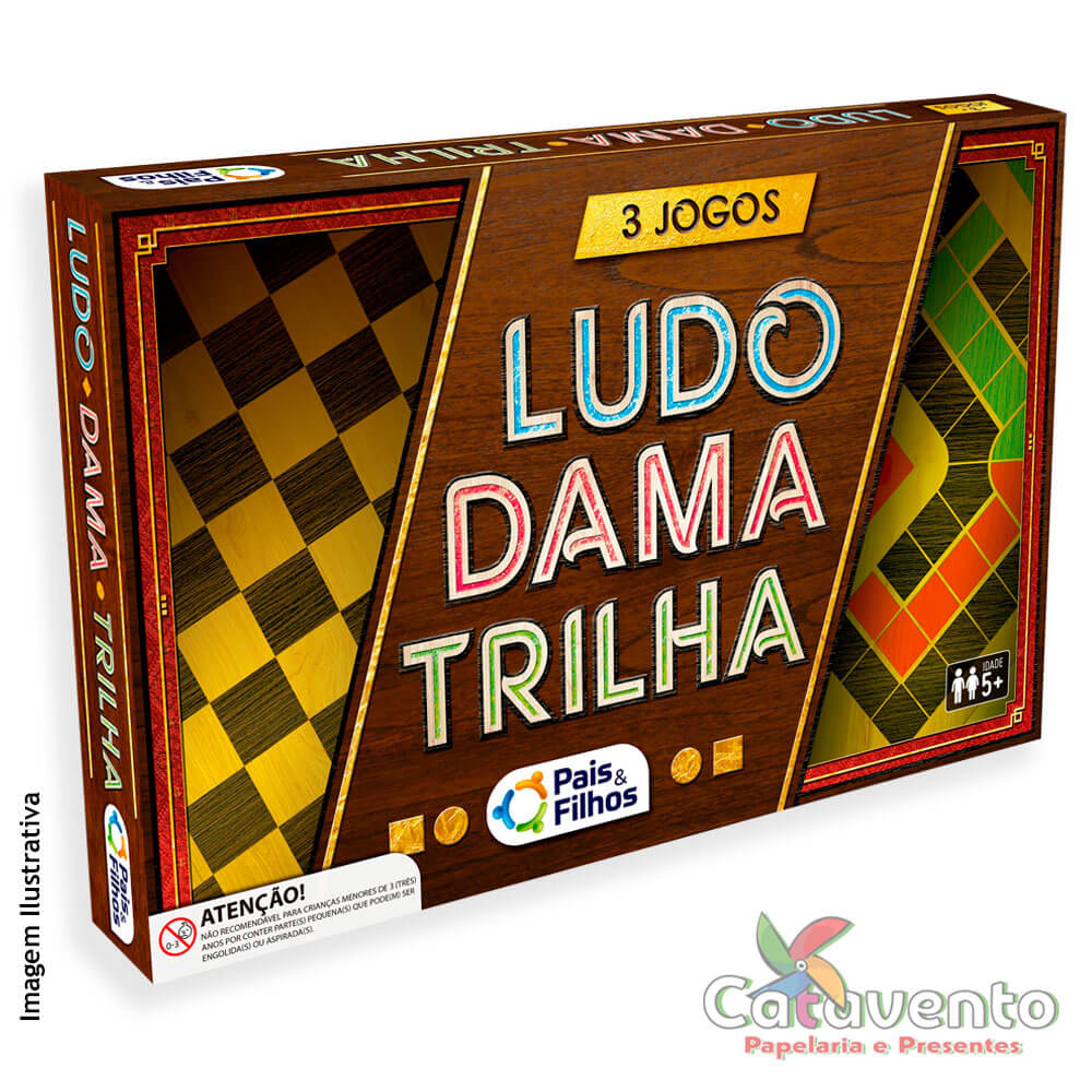 Pais & Filhos - Jogo: LUDO, DAMA e TRILHA Ref.:2801 - Idade: A partir de 6  anos. De 02 a 04 Jogadores no LUDO De 02 Jogadores no DAMA De 02 Jogadores