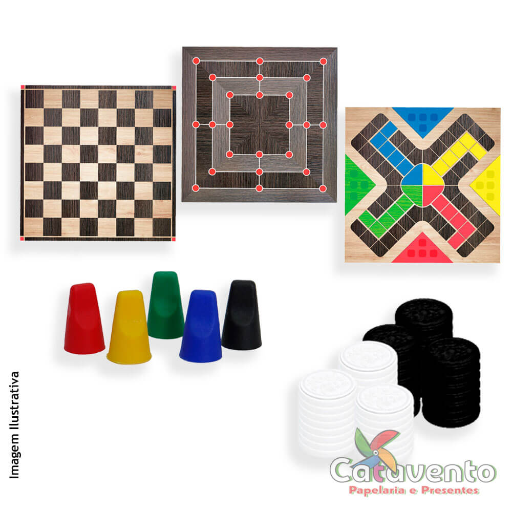 Jogo de Tabuleiro 3 Jogos Ludo, Dama e Trilha Pais e Filhos